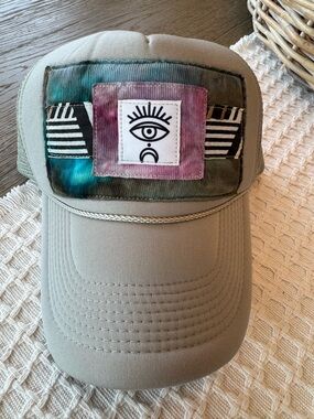 HEC Studio Gray Trucker Hat with Evileye  Design Patch for good vibes!